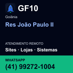 GF10 em Res João Paulo II, Goiânia: atendimento remoto. Sites, lojas, aplicações, idiomas, manutenção e SEO. WhatsApp (41) 99272-1004.