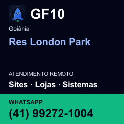 GF10 em Res London Park, Goiânia: atendimento remoto. Sites, lojas, aplicações, idiomas, manutenção e SEO. WhatsApp (41) 99272-1004.