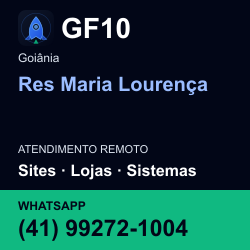 GF10 em Res Maria Lourença, Goiânia: atendimento remoto. Sites, lojas, aplicações, idiomas, manutenção e SEO. WhatsApp (41) 99272-1004.