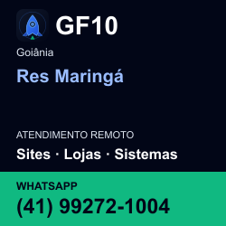 GF10 em Res Maringá, Goiânia: atendimento remoto. Sites, lojas, aplicações, idiomas, manutenção e SEO. WhatsApp (41) 99272-1004.