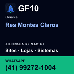 GF10 em Res Montes Claros, Goiânia: atendimento remoto. Sites, lojas, aplicações, idiomas, manutenção e SEO. WhatsApp (41) 99272-1004.