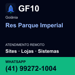 GF10 em Res Parque Imperial, Goiânia: atendimento remoto. Sites, lojas, aplicações, idiomas, manutenção e SEO. WhatsApp (41) 99272-1004.
