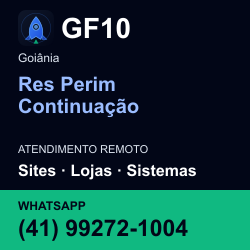 GF10 em Res Perim Continuação, Goiânia: atendimento remoto. Sites, lojas, aplicações, idiomas, manutenção e SEO. WhatsApp (41) 99272-1004.