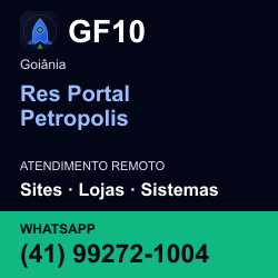 GF10 em Res Portal Petropolis, Goiânia: atendimento remoto. Sites, lojas, aplicações, idiomas, manutenção e SEO. WhatsApp (41) 99272-1004.