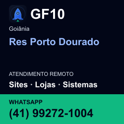 GF10 em Res Porto Dourado, Goiânia: atendimento remoto. Sites, lojas, aplicações, idiomas, manutenção e SEO. WhatsApp (41) 99272-1004.