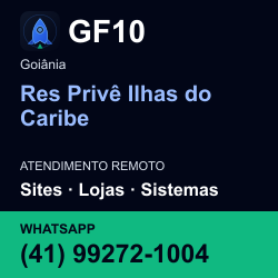 GF10 em Res Privê Ilhas do Caribe, Goiânia: atendimento remoto. Sites, lojas, aplicações, idiomas, manutenção e SEO. WhatsApp (41) 99272-1004.