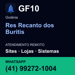 GF10 em Res Recanto dos Buritis, Goiânia: atendimento remoto. Sites, lojas, aplicações, idiomas, manutenção e SEO. WhatsApp (41) 99272-1004.