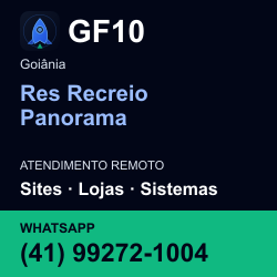 GF10 em Res Recreio Panorama, Goiânia: atendimento remoto. Sites, lojas, aplicações, idiomas, manutenção e SEO. WhatsApp (41) 99272-1004.