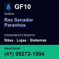 GF10 em Res Senador Paranhos, Goiânia: atendimento remoto. Sites, lojas, aplicações, idiomas, manutenção e SEO. WhatsApp (41) 99272-1004.