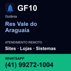 GF10 em Res Vale do Araguaia, Goiânia: atendimento remoto. Sites, lojas, aplicações, idiomas, manutenção e SEO. WhatsApp (41) 99272-1004.