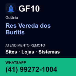 GF10 em Res Vereda dos Buritis, Goiânia: atendimento remoto. Sites, lojas, aplicações, idiomas, manutenção e SEO. WhatsApp (41) 99272-1004.