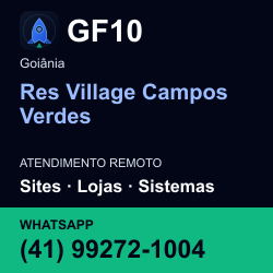 GF10 em Res Village Campos Verdes, Goiânia: atendimento remoto. Sites, lojas, aplicações, idiomas, manutenção e SEO. WhatsApp (41) 99272-1004.