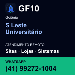 GF10 em S Leste Universitário, Goiânia: atendimento remoto. Sites, lojas, aplicações, idiomas, manutenção e SEO. WhatsApp (41) 99272-1004.
