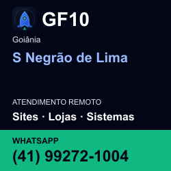 GF10 em S Negrão de Lima, Goiânia: atendimento remoto. Sites, lojas, aplicações, idiomas, manutenção e SEO. WhatsApp (41) 99272-1004.