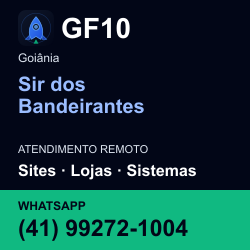 GF10 em Sir dos Bandeirantes, Goiânia: atendimento remoto. Sites, lojas, aplicações, idiomas, manutenção e SEO. WhatsApp (41) 99272-1004.