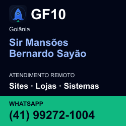 GF10 em Sir Mansões Bernardo Sayão, Goiânia: atendimento remoto. Sites, lojas, aplicações, idiomas, manutenção e SEO. WhatsApp (41) 99272-1004.