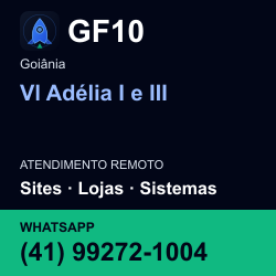 GF10 em Vl Adélia I e III, Goiânia: atendimento remoto. Sites, lojas, aplicações, idiomas, manutenção e SEO. WhatsApp (41) 99272-1004.
