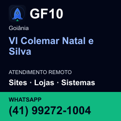 GF10 em Vl Colemar Natal e Silva, Goiânia: atendimento remoto. Sites, lojas, aplicações, idiomas, manutenção e SEO. WhatsApp (41) 99272-1004.