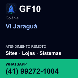 GF10 em Vl Jaraguá, Goiânia: atendimento remoto. Sites, lojas, aplicações, idiomas, manutenção e SEO. WhatsApp (41) 99272-1004.