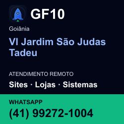 GF10 em Vl Jardim São Judas Tadeu, Goiânia: atendimento remoto. Sites, lojas, aplicações, idiomas, manutenção e SEO. WhatsApp (41) 99272-1004.