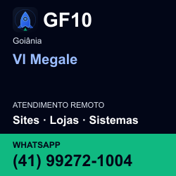 GF10 em Vl Megale, Goiânia: atendimento remoto. Sites, lojas, aplicações, idiomas, manutenção e SEO. WhatsApp (41) 99272-1004.