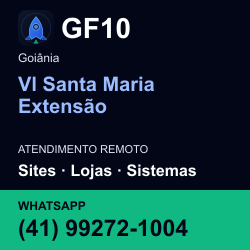 GF10 em Vl Santa Maria Extensão, Goiânia: atendimento remoto. Sites, lojas, aplicações, idiomas, manutenção e SEO. WhatsApp (41) 99272-1004.