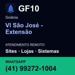 GF10 em Vl São José - Extensão, Goiânia: atendimento remoto. Sites, lojas, aplicações, idiomas, manutenção e SEO. WhatsApp (41) 99272-1004.