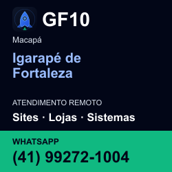 GF10 em Igarapé de Fortaleza, Macapá: atendimento remoto. Sites, lojas, aplicações, idiomas, manutenção e SEO. WhatsApp (41) 99272-1004.