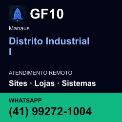 GF10 em Distrito Industrial I, Manaus: atendimento remoto. Sites, lojas, aplicações, idiomas, manutenção e SEO. WhatsApp (41) 99272-1004.