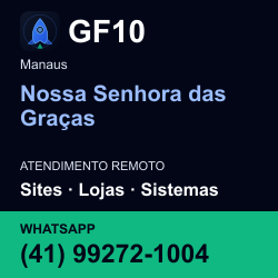 GF10 em Nossa Senhora das Graças, Manaus: atendimento remoto. Sites, lojas, aplicações, idiomas, manutenção e SEO. WhatsApp (41) 99272-1004.