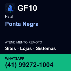 GF10 em Ponta Negra, Natal: atendimento remoto. Sites, lojas, aplicações, idiomas, manutenção e SEO. WhatsApp (41) 99272-1004.