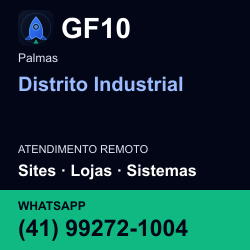 GF10 em Distrito Industrial, Palmas: atendimento remoto. Sites, lojas, aplicações, idiomas, manutenção e SEO. WhatsApp (41) 99272-1004.