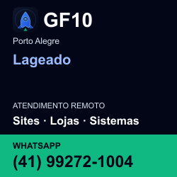 GF10 em Lageado, Porto Alegre: atendimento remoto. Sites, lojas, aplicações, idiomas, manutenção e SEO. WhatsApp (41) 99272-1004.