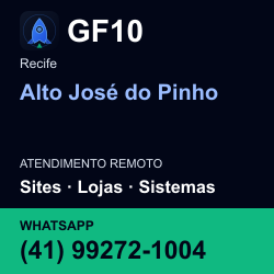 GF10 em Alto José do Pinho, Recife: atendimento remoto. Sites, lojas, aplicações, idiomas, manutenção e SEO. WhatsApp (41) 99272-1004.