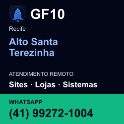 GF10 em Alto Santa Terezinha, Recife: atendimento remoto. Sites, lojas, aplicações, idiomas, manutenção e SEO. WhatsApp (41) 99272-1004.