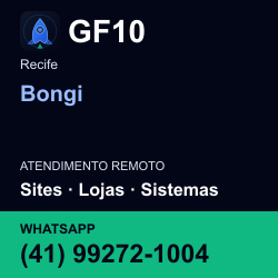 GF10 em Bongi, Recife: atendimento remoto. Sites, lojas, aplicações, idiomas, manutenção e SEO. WhatsApp (41) 99272-1004.