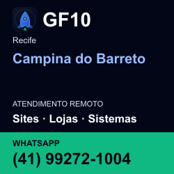 GF10 em Campina do Barreto, Recife: atendimento remoto. Sites, lojas, aplicações, idiomas, manutenção e SEO. WhatsApp (41) 99272-1004.