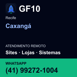 GF10 em Caxangá, Recife: atendimento remoto. Sites, lojas, aplicações, idiomas, manutenção e SEO. WhatsApp (41) 99272-1004.