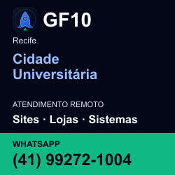 GF10 em Cidade Universitária, Recife: atendimento remoto. Sites, lojas, aplicações, idiomas, manutenção e SEO. WhatsApp (41) 99272-1004.
