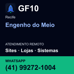 GF10 em Engenho do Meio, Recife: atendimento remoto. Sites, lojas, aplicações, idiomas, manutenção e SEO. WhatsApp (41) 99272-1004.