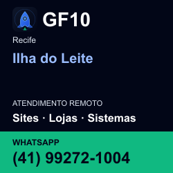 GF10 em Ilha do Leite, Recife: atendimento remoto. Sites, lojas, aplicações, idiomas, manutenção e SEO. WhatsApp (41) 99272-1004.