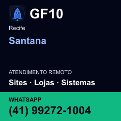 GF10 em Santana, Recife: atendimento remoto. Sites, lojas, aplicações, idiomas, manutenção e SEO. WhatsApp (41) 99272-1004.