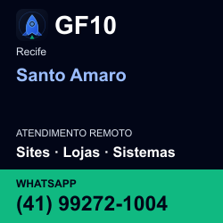 GF10 em Santo Amaro, Recife: atendimento remoto. Sites, lojas, aplicações, idiomas, manutenção e SEO. WhatsApp (41) 99272-1004.