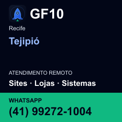 GF10 em Tejipió, Recife: atendimento remoto. Sites, lojas, aplicações, idiomas, manutenção e SEO. WhatsApp (41) 99272-1004.