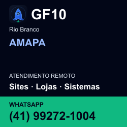 GF10 em AMAPA, Rio Branco: atendimento remoto. Sites, lojas, aplicações, idiomas, manutenção e SEO. WhatsApp (41) 99272-1004.