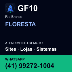 GF10 em FLORESTA, Rio Branco: atendimento remoto. Sites, lojas, aplicações, idiomas, manutenção e SEO. WhatsApp (41) 99272-1004.