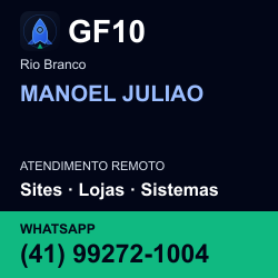 GF10 em MANOEL JULIAO, Rio Branco: atendimento remoto. Sites, lojas, aplicações, idiomas, manutenção e SEO. WhatsApp (41) 99272-1004.
