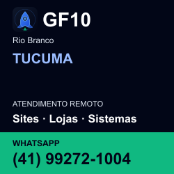 GF10 em TUCUMA, Rio Branco: atendimento remoto. Sites, lojas, aplicações, idiomas, manutenção e SEO. WhatsApp (41) 99272-1004.