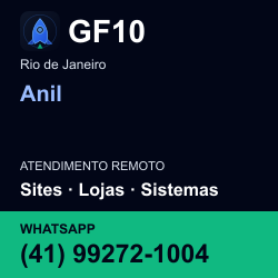 GF10 em Anil, Rio de Janeiro: atendimento remoto. Sites, lojas, aplicações, idiomas, manutenção e SEO. WhatsApp (41) 99272-1004.