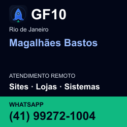 GF10 em Magalhães Bastos, Rio de Janeiro: atendimento remoto. Sites, lojas, aplicações, idiomas, manutenção e SEO. WhatsApp (41) 99272-1004.